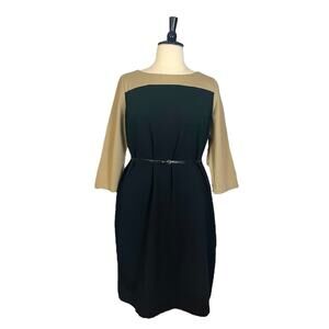 Talbots New Shift Dress Midi Ponte Knit Tan Black Colorblock Women’s Size 18W